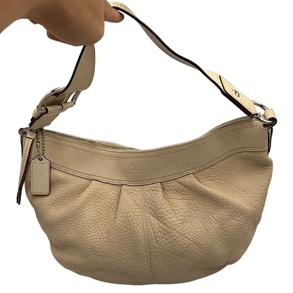 Vintage Y2K Coach Pebbled Leather Soho Hobo Shoulder Bag Ivory Cream Slouchy - Picture 2 of 10